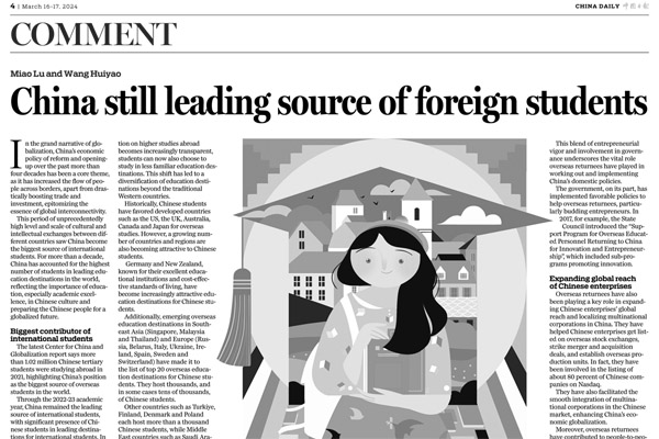 China still leading source of foreign students